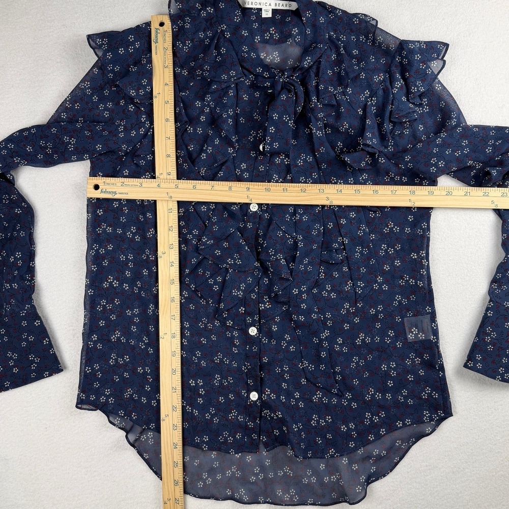 Veronica Beard Women's Finley Ruffled Tie Neck Floral Printed Blouse Navy Sz 10 - Picture 4 of 10